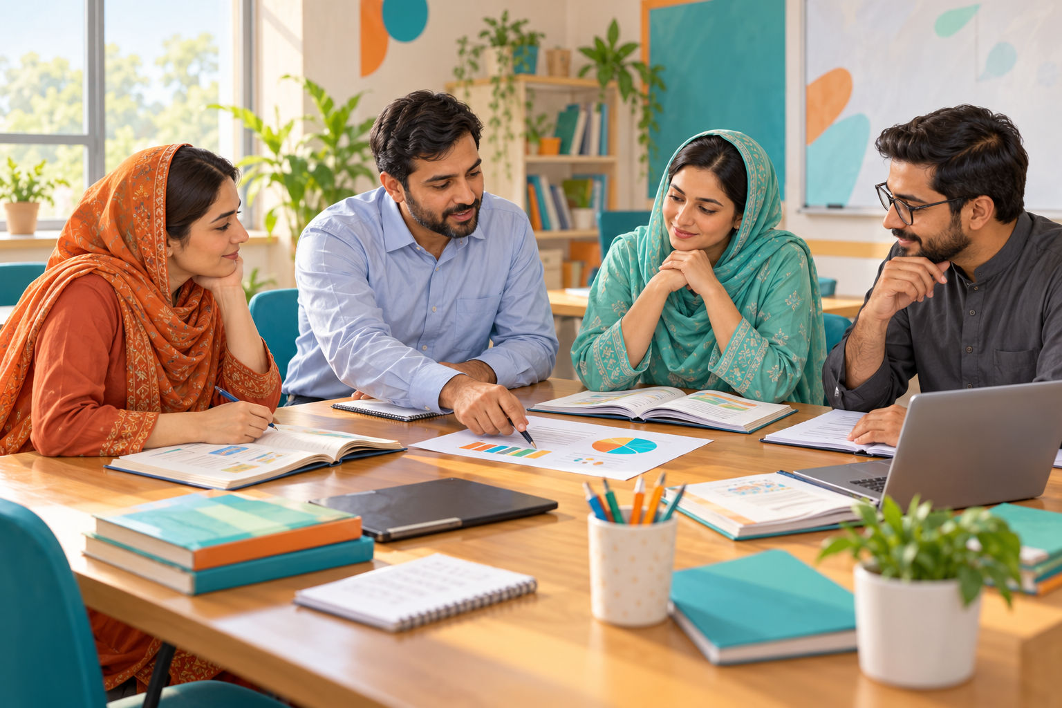 Pakistani teachers discussing classroom practice